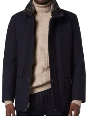 Andrew Marc | Bowery Coat Black Jacket with Brown Faux Fur Collar